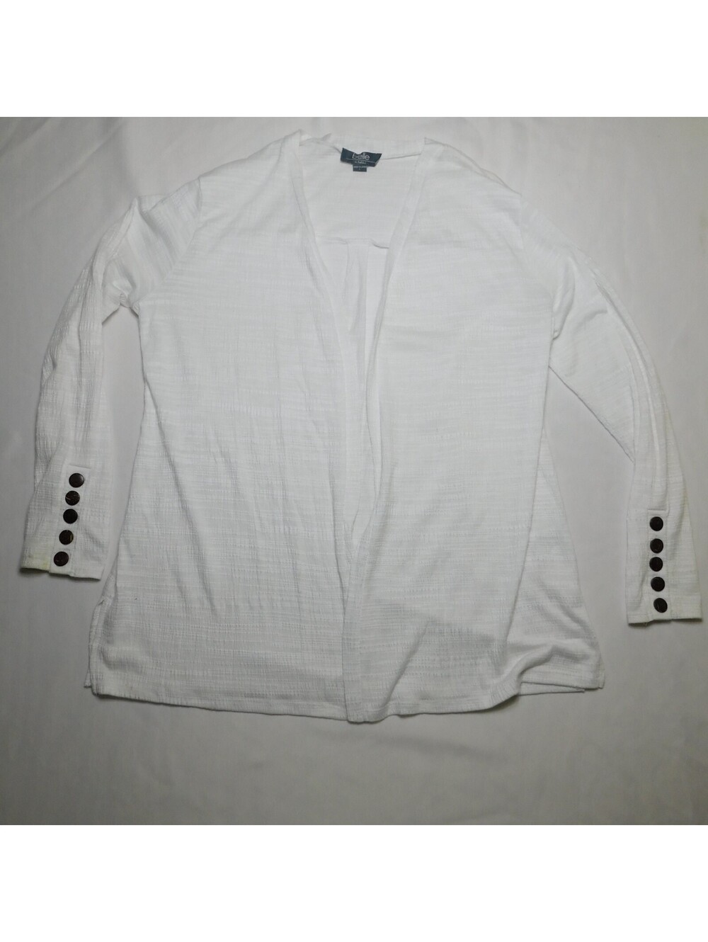 Belle by Belldini Women's Size L Cardigan White Open Front Cuff Button Sweater